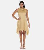 Koul Neck Gold Silk Short Dress