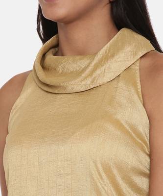 Koul Neck Gold Silk Short Dress 2
