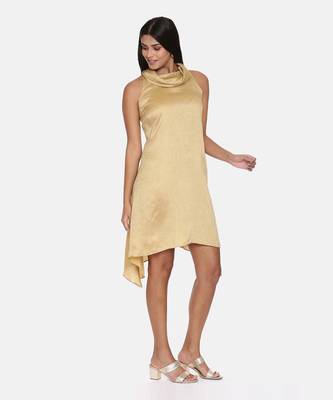 Koul Neck Gold Silk Short Dress 4