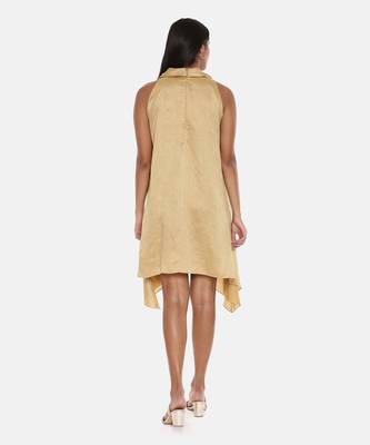 Koul Neck Gold Silk Short Dress 5