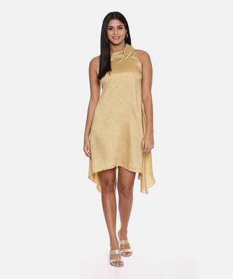 Koul Neck Gold Silk Short Dress 6