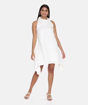 Cowl Neck Ivory Silk Short Dress 1