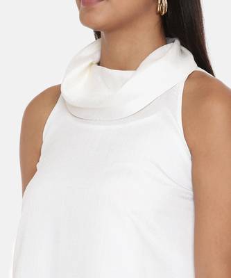 Cowl Neck Ivory Silk Short Dress 2