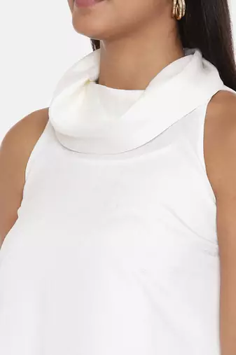 Cowl Neck Ivory Silk Short Dress