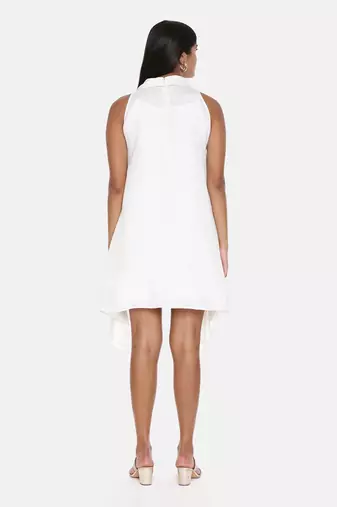 Cowl Neck Ivory Silk Short Dress