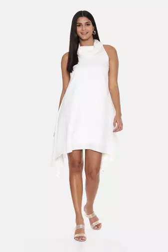 Cowl Neck Ivory Silk Short Dress