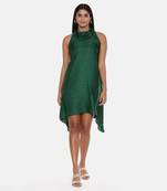 Cowl Neck Green Silk Short Dress