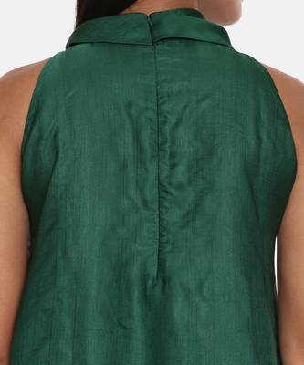 Cowl Neck Green Silk Short Dress 2