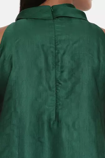 Cowl Neck Green Silk Short Dress