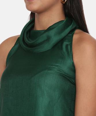 Cowl Neck Green Silk Short Dress 3