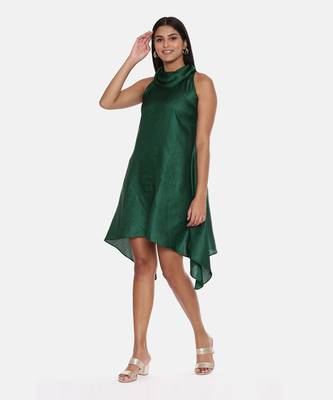 Cowl Neck Green Silk Short Dress 4