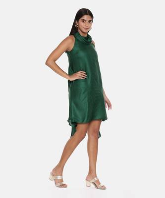 Cowl Neck Green Silk Short Dress 5