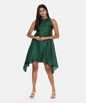 Cowl Neck Green Silk Short Dress 7