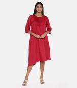 Red Slub Silk Pleated Dress