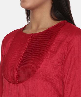 Red Slub Silk Pleated Dress 2