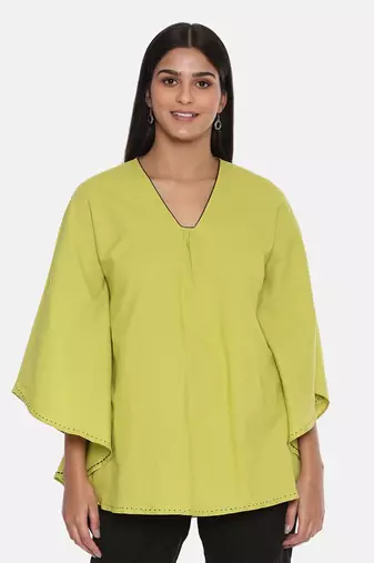 Green Cotton Pleated Top