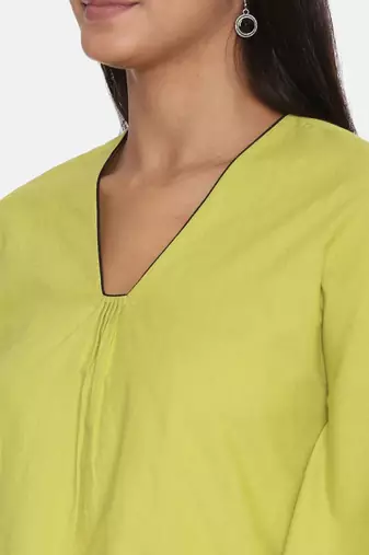 Green Cotton Pleated Top