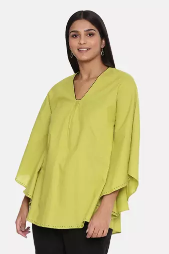 Green Cotton Pleated Top