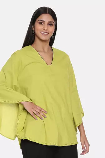 Green Cotton Pleated Top