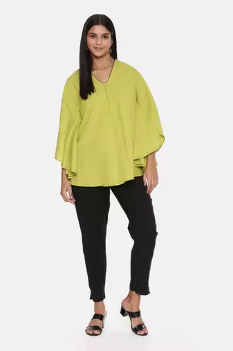 Green Cotton Pleated Top