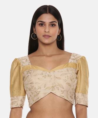 Beige Chanderi Embroidered Blouse 1