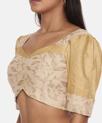 Beige Chanderi Embroidered Blouse 2