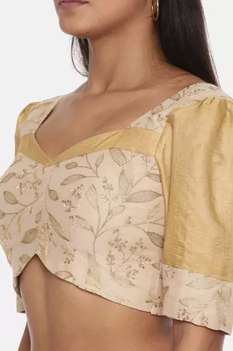 Beige Chanderi Embroidered Blouse