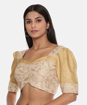 Beige Chanderi Embroidered Blouse 3