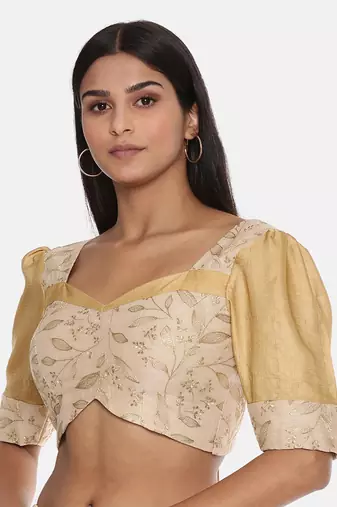 Beige Chanderi Embroidered Blouse