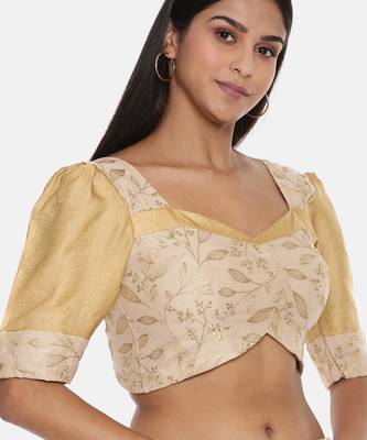 Beige Chanderi Embroidered Blouse 4