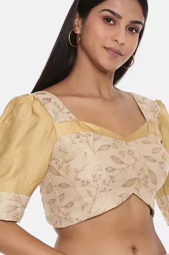 Beige Chanderi Embroidered Blouse