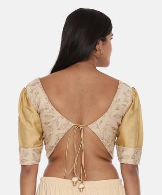 Beige Chanderi Embroidered Blouse 5