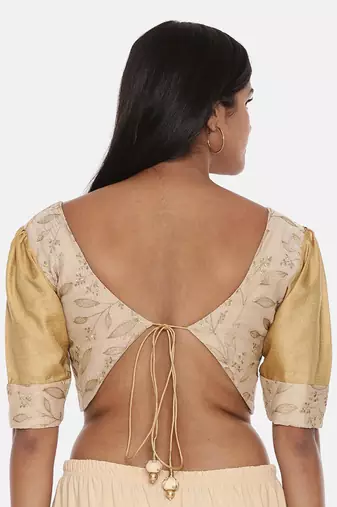 Beige Chanderi Embroidered Blouse
