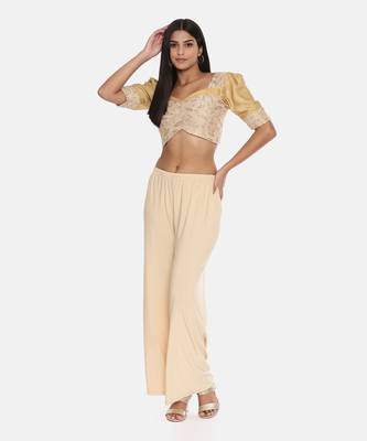 Beige Chanderi Embroidered Blouse 6