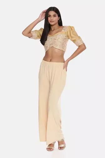 Beige Chanderi Embroidered Blouse