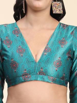 Light-turquoise digital print satin semi stitched lehenga 6