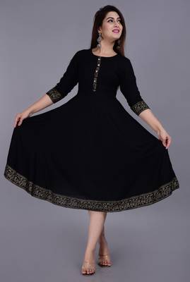 Black printed viscose rayon ethnic-kurtis 1