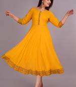 Yellow printed viscose rayon ethnic-kurtis