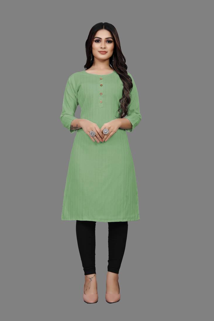 Light-green woven cotton ethnic-kurtis