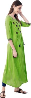 Light-green embroidered cotton ethnic-kurtis 4