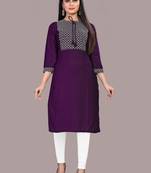 Purple embroidered viscose rayon ethnic-kurtis