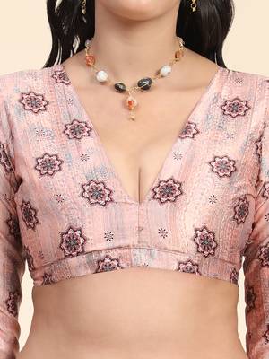 Light-peach digital print satin semi stitched lehenga 5