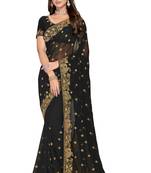 Black embroidered georgette saree with blouse