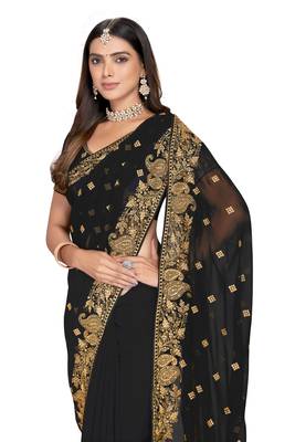 Black embroidered georgette saree with blouse 2