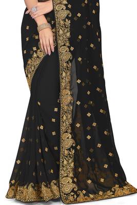 Black embroidered georgette saree with blouse 3