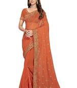 Orange embroidered georgette saree with blouse