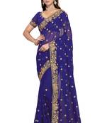 Navy blue embroidered georgette saree with blouse