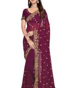 Purple embroidered georgette saree with blouse