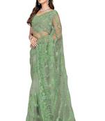 Green embroidered net saree with blouse