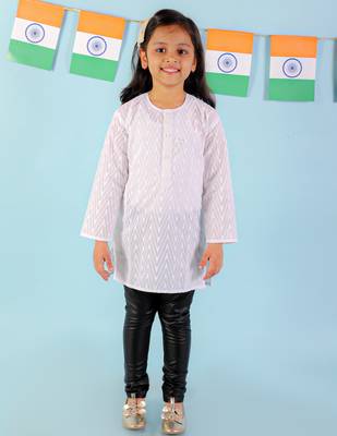 KID1 Chikan work round neck Girls kurti only 1